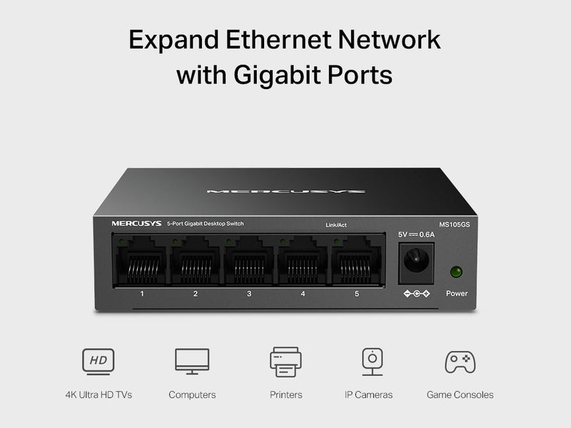 TP-Link Mercusys MS105GS 5-Port Gigabit Desktop Switch