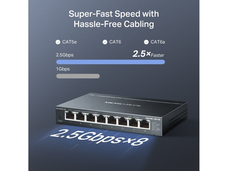 TP-Link Mercusys MS108GS-M2 8-Port 2.5G Multi-Gigabit Desktop Switch