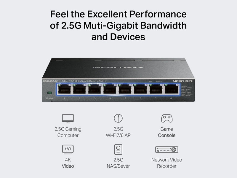 TP-Link Mercusys MS108GS-M2 8-Port 2.5G Multi-Gigabit Desktop Switch