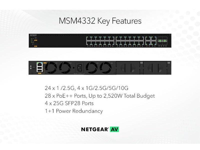 Netgear M4350-24M4X4V 32-Port Managed Switch 24 x 2.5G and 4 x 10g/Multi-Gig PoE++ with 4 x 25GBASE-X SFP28 MSM4332