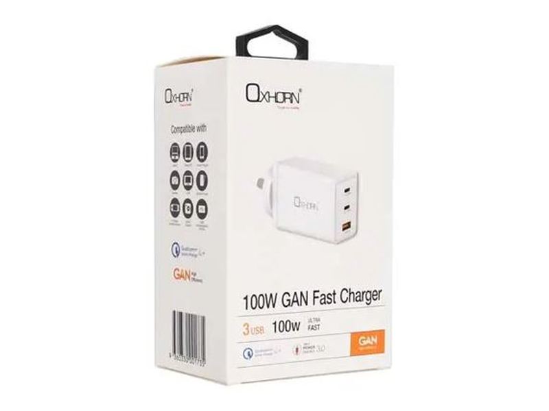 Oxhorn 100W Power Deliver 3 Port GaN Charger - White