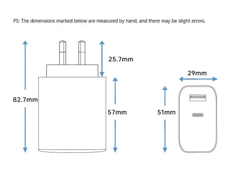 Oxhorn PD 65W GaN Charger 2 port: A + C, C to C cable included
