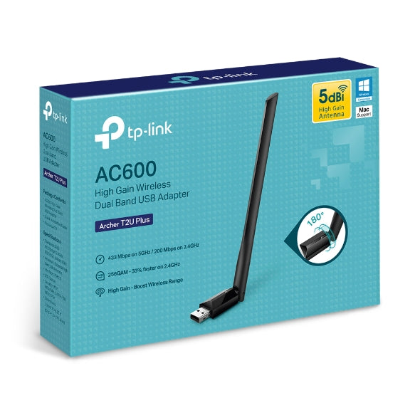 TP-Link Archer T2U Plus AC600 High Gain Wi-Fi Dual Band USB Adapter