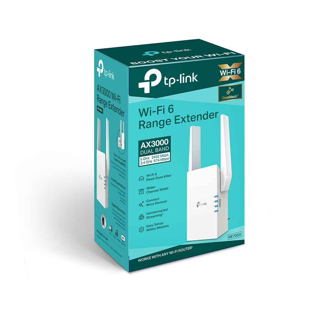 TP-Link RE705X AX3000 Mesh WiFi 6 Extender 574Mbps@2.4GHz 2402Mbps@5GHz RE705X