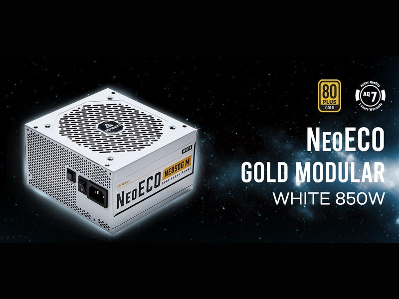 Antec NE 850w 80+ Gold, Fully-Modular, LLC DC, White 1x EPS 8PIN, 120mm Silent Fan, Japanese Caps, ATX Power Supply, PSU, PCIE 5.0 Rdy. 7yrs Wty