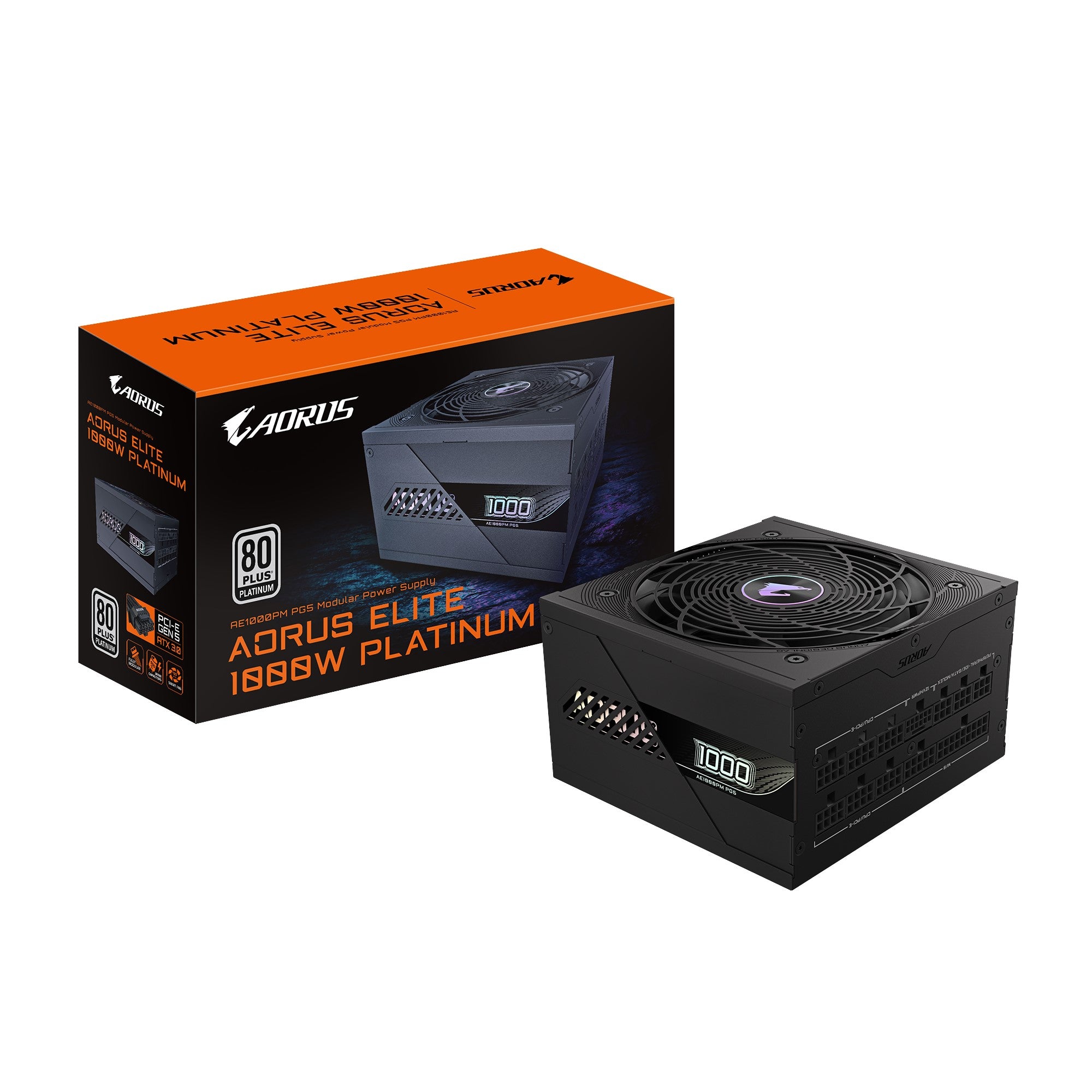 Gigabyte AORUS ELITE 1000W 80+ Platinum PCIe 5.0 ATX 3.1 Fully Modular ATX Power Supply - Black