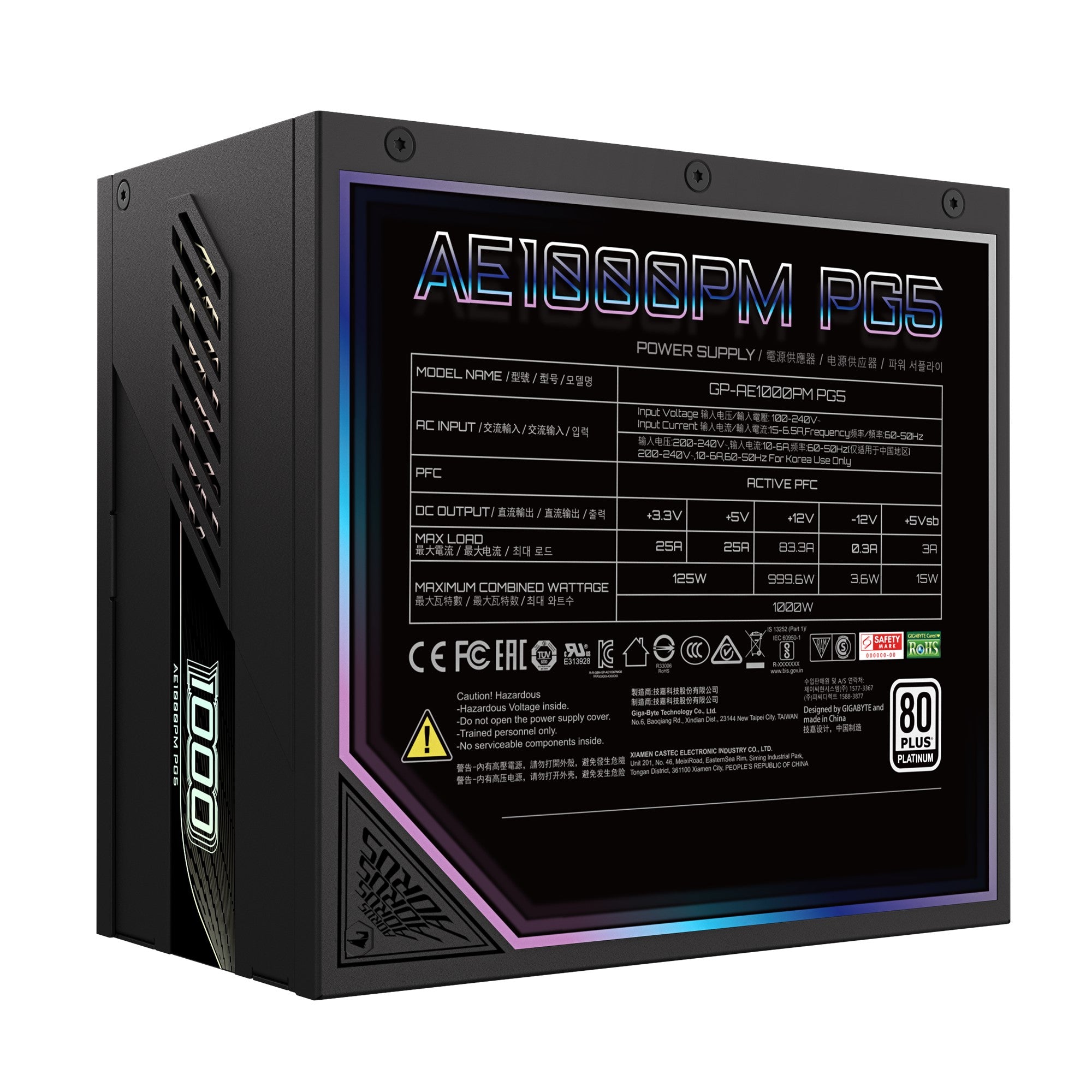 Gigabyte AORUS ELITE 1000W 80+ Platinum PCIe 5.0 ATX 3.1 Fully Modular ATX Power Supply - Black