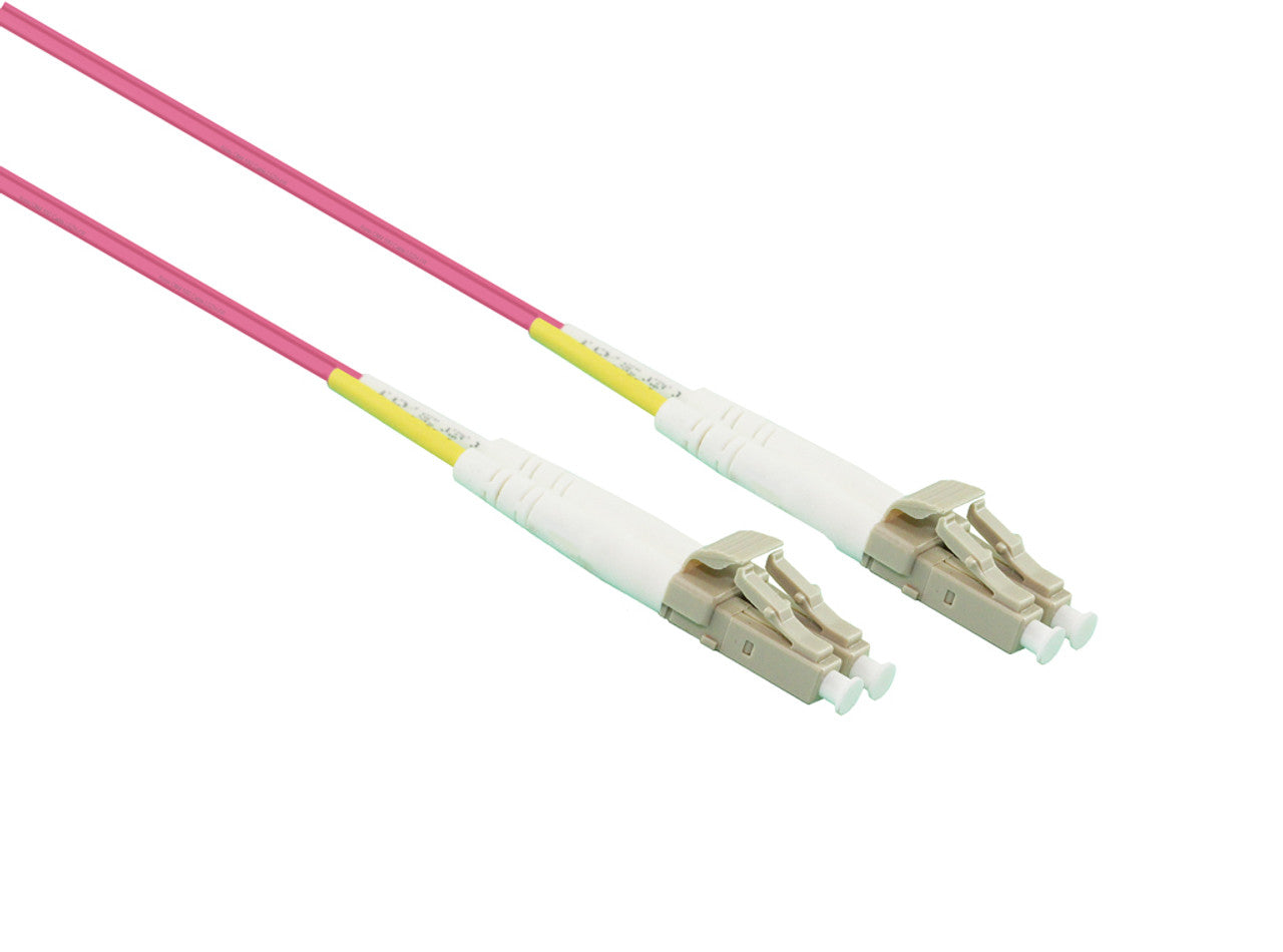 15M LC-LC OM4 50/125 Multimode Duplex Fibre Patch Cable Pink