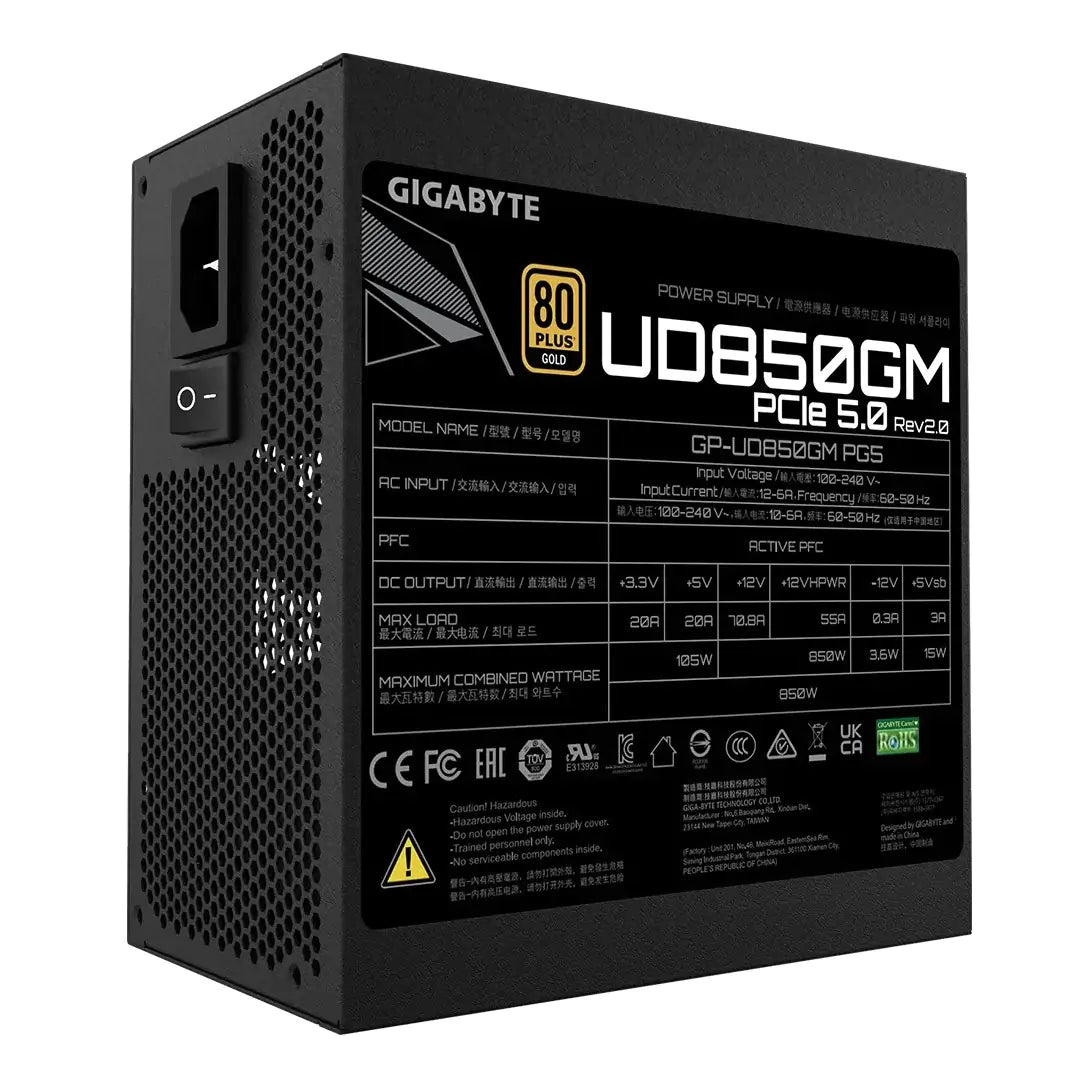 Gigabyte PG5 V2 850W 80+ Gold ATX 3.0 PCIe 5 Fully Modular Power Supply - Black (GP-UD850GM-PG5-V2)