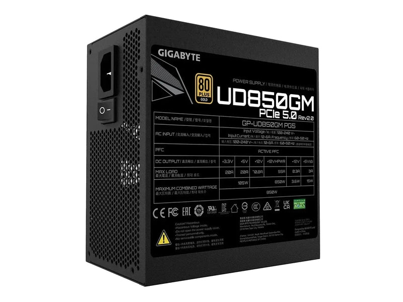 Gigabyte PG5 V2 850W 80+ Gold ATX 3.0 PCIe 5 Fully Modular Power Supply - Black GP-UD850GM-PG5-V2