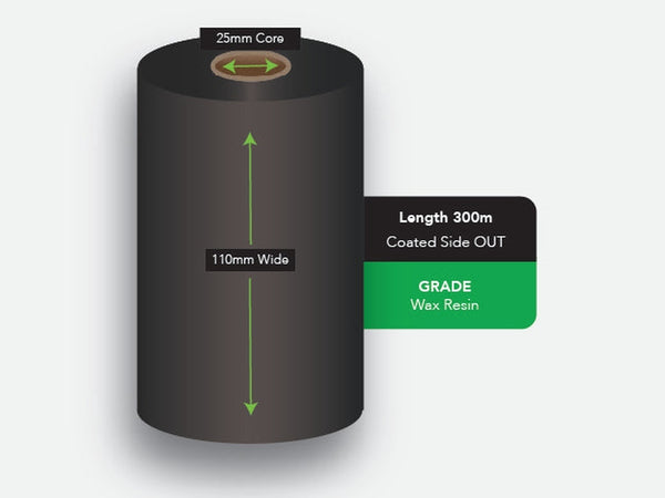 Calibor Ribbon WAX/RESIN 110MM X 300MM Black