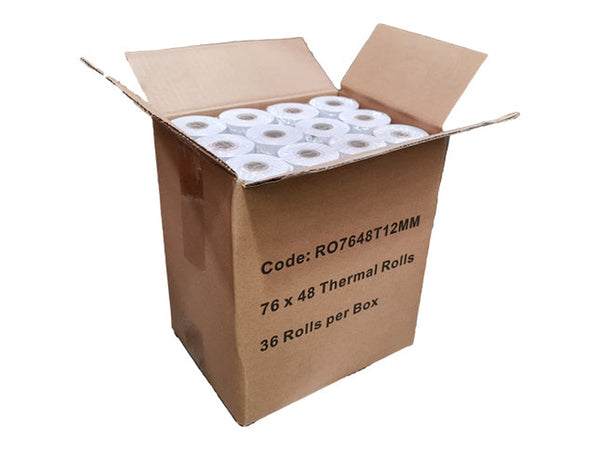 Calibor Thermal Paper 76X48 36 Rolls/Box 12mm/Core - RO7648T12MM