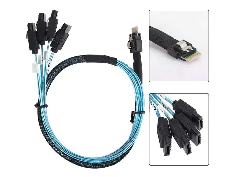 1M 24G Slim Line SAS 4.0 SFF-8654 4i 38pin to 4 x SATA Cable