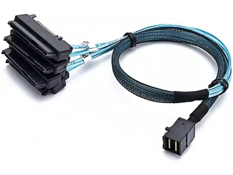 1M Internal Mini SAS HD SFF-8643 to 4 29pin SFF-8482 Connectors with SAS 15pin Power Port 12GB/S Cable
