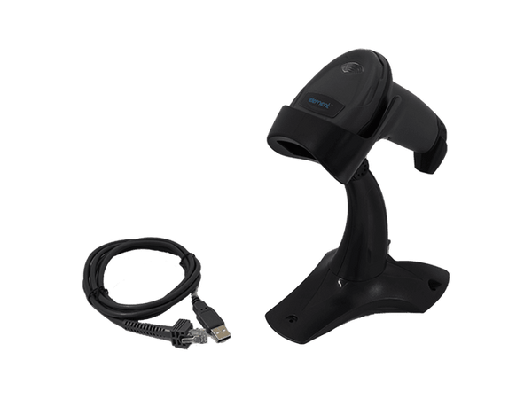 Element P100 1D/2D Hand-held Barcode Scanner with stand and USB-A cable, Black