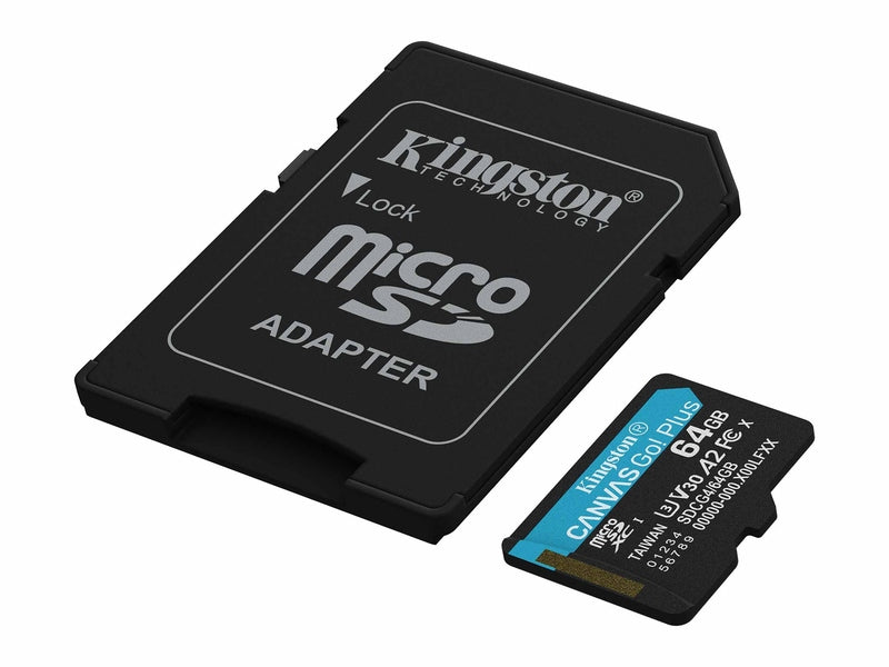 Kingston Canvas Go! Plus 64GB Class 10/UHS-I U3 V30 microSDXC - 200 MB/s Read - 100 MB/s Write