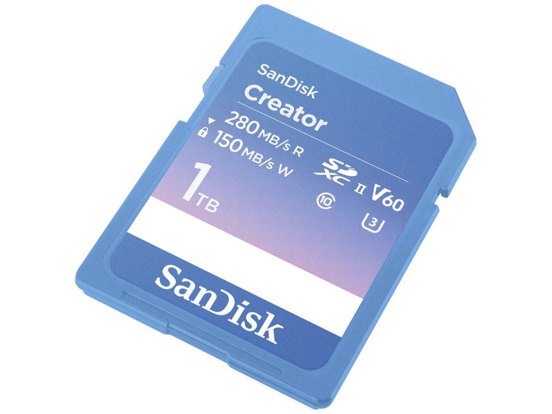 SanDisk Creator Series SD 1TB UHS-II V60 cards UHS-II SD 280MB/s R / 150MB/s W Blue