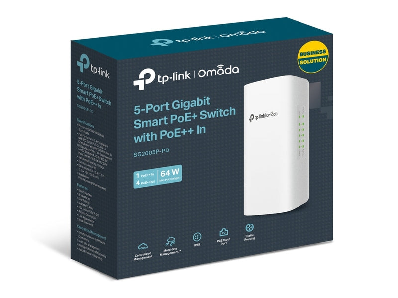 TP-Link SG2005P-PD Omada 5-Port Gigabit Smart Switch with 1-Port PoE++ In and 4-Port PoE+ Out