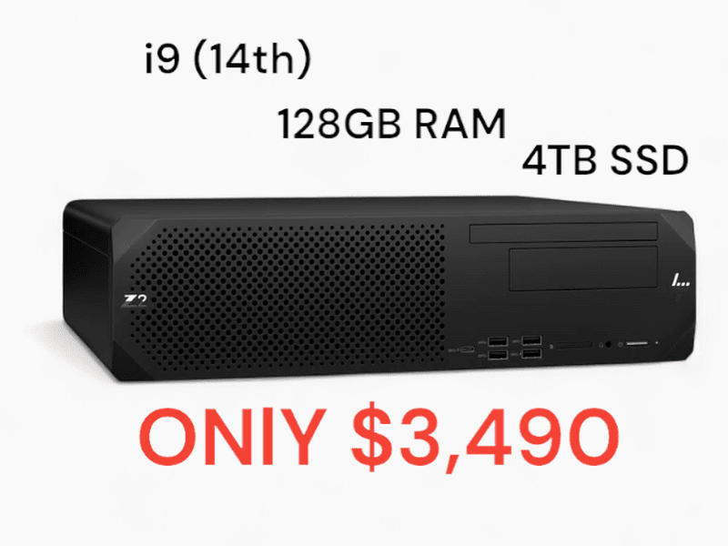 HOT DEAL!! HP Z2 G9 SFF Workstation PC i9-14900 128GB Ram 2x 2TB SSD, RTX T1000-8GB W11P 3YR - CTO Build