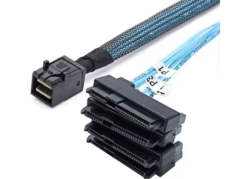 1M Internal Mini SAS HD SFF-8643 to 4 29pin SFF-8482 Connectors with SAS 15pin Power Port 12GB/S Cable