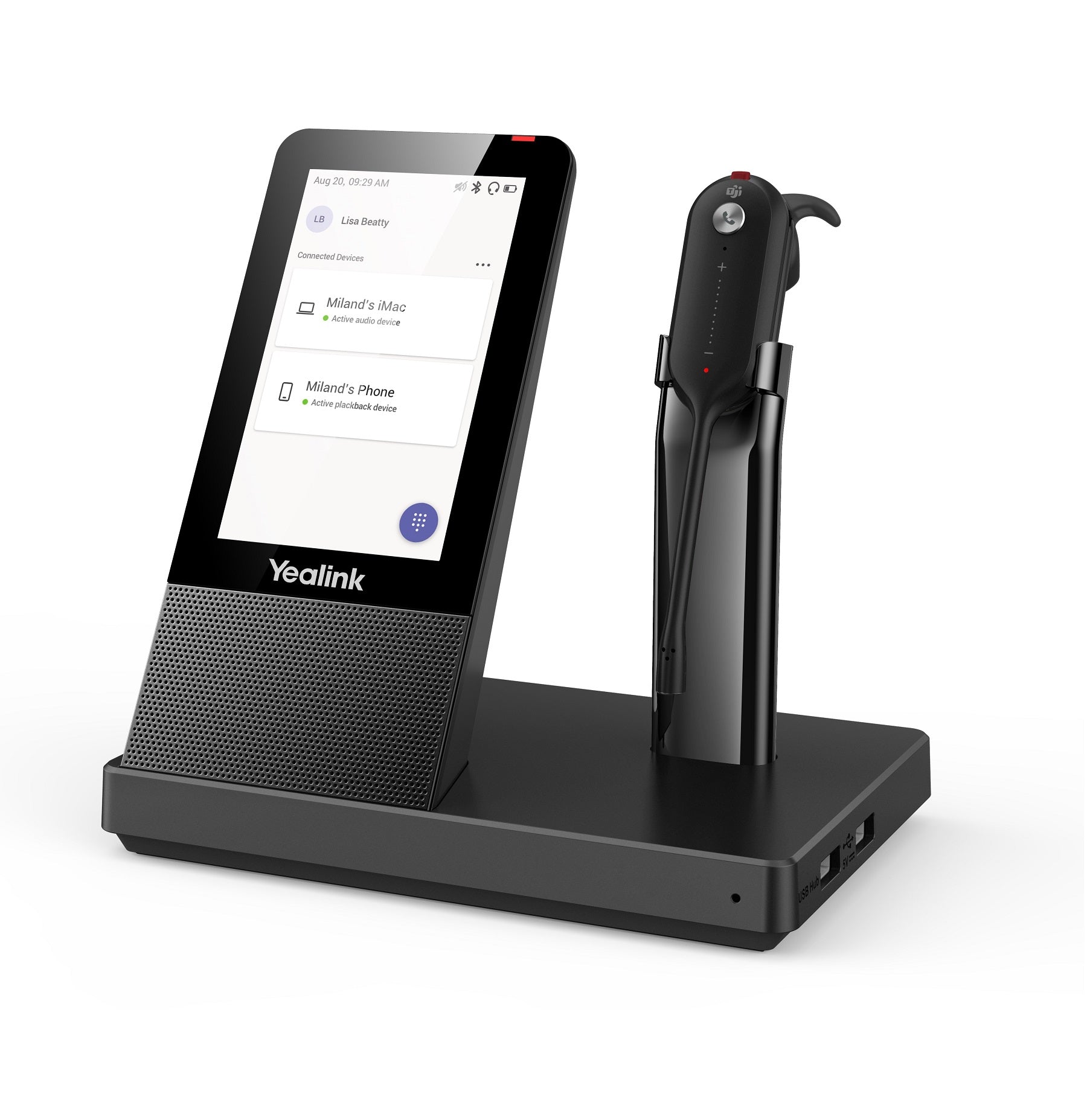 Yealink DECT Wireless WH67 MS Convertible Headset, 4" Touch Screen Base, Speakerphone