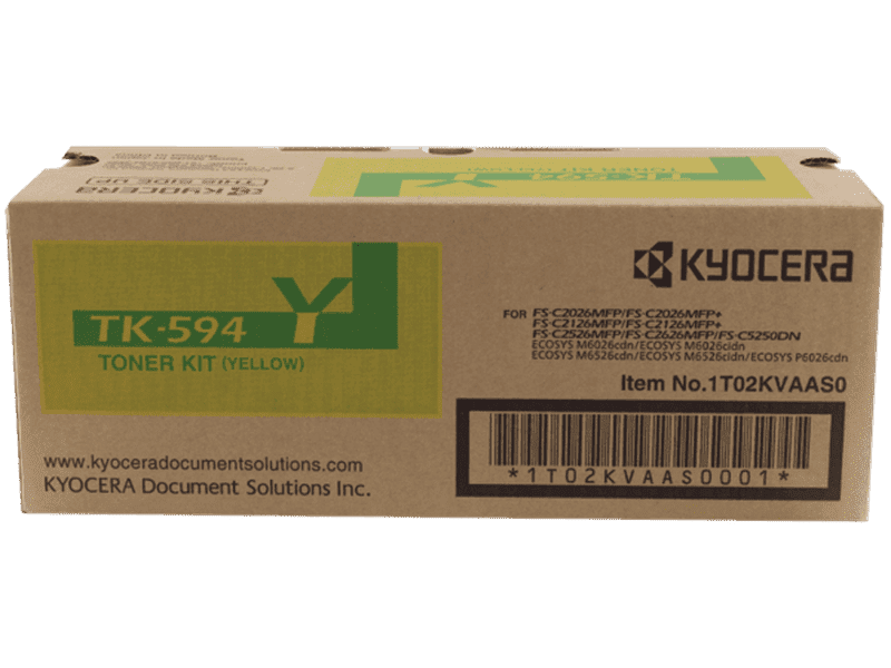 Kyocera Toner Kit TK-594Y Yellow For EcoSys FS-C5250/FS-C2626/FS-2526/FS-C2126/FS-C2026