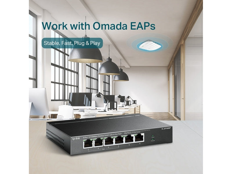 TP-Link TL-SF1006P 4-Port PoE+ 67W 10/100Mbps Desktop Switch with 2-Port RJ45