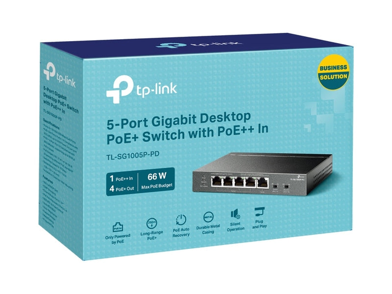 TP-Link TL-SG1005P-PD 5-Port Gigabit Desktop PoE/PoE+ Extender - No Power Adapter