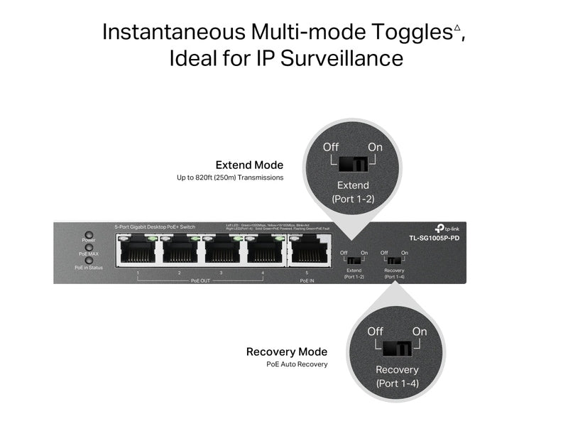 TP-Link TL-SG1005P-PD 5-Port Gigabit Desktop PoE/PoE+ Extender - No Power Adapter