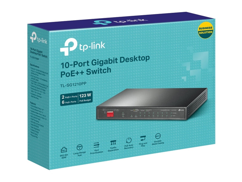 TP-Link TL-SG1210PP 10-Port Gigabit Desktop Switch with 6-Port PoE+ and 2-Port PoE++