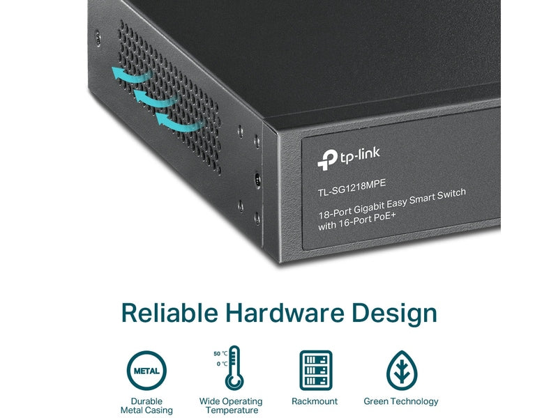 TP-Link TL-SG1218MPE 16-Port PoE+ 250W Gigabit Easy Smart Switch with 2 SFP Slots