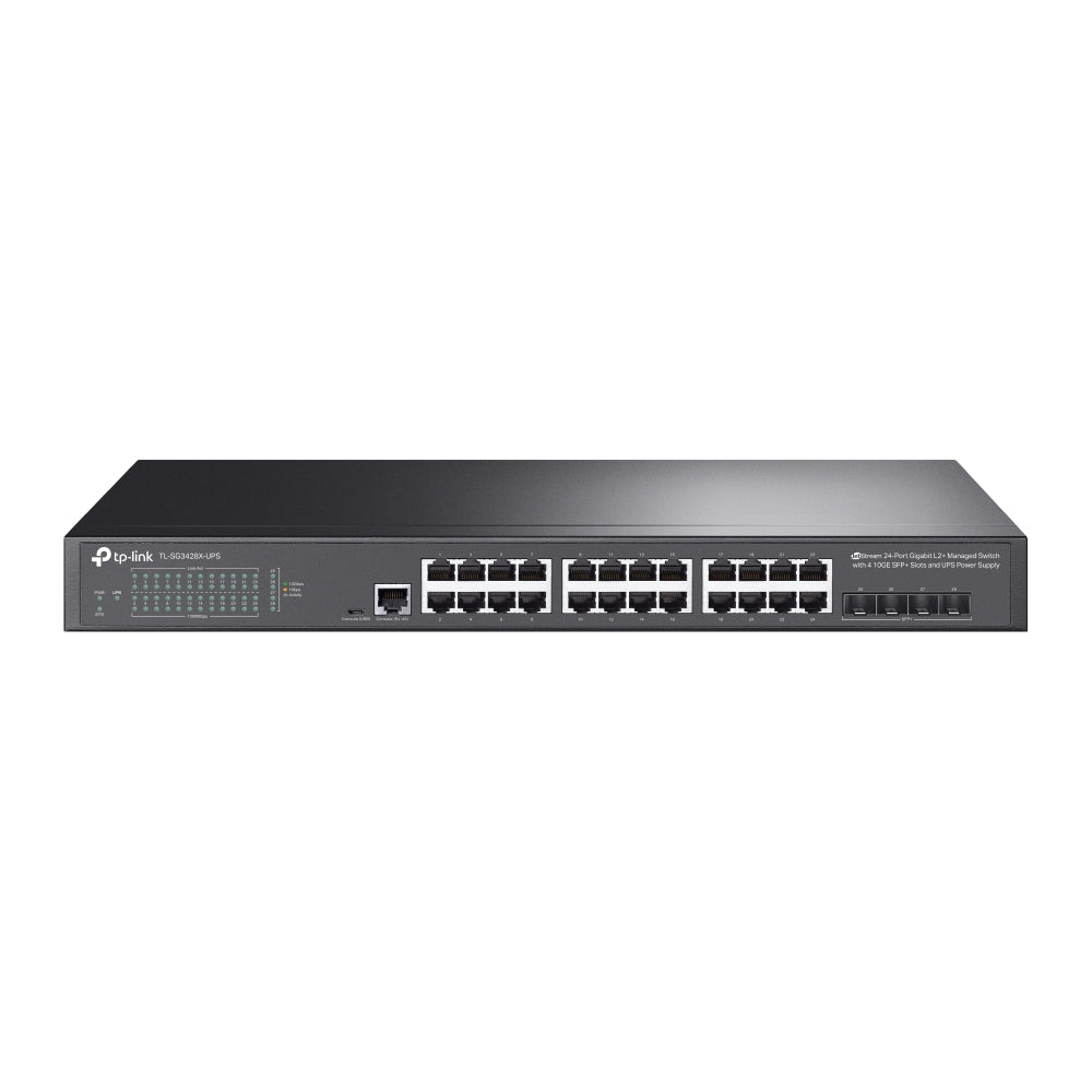 TP-Link SG3428X-UPS JetStream 24-Port Gigabit L2+ Managed Switch with 4 10GE SFP+ Slots and UPS Power Supply
