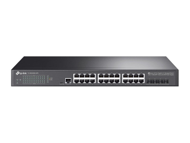 TP-Link SG3428X-UPS JetStream 24-Port Gigabit L2+ Managed Switch with 4 10GE SFP+ Slots and UPS Power Supply