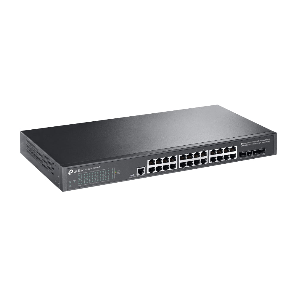 TP-Link SG3428X-UPS JetStream 24-Port Gigabit L2+ Managed Switch with 4 10GE SFP+ Slots and UPS Power Supply