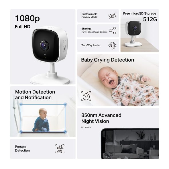 TP-Link TAPO-C100 Home Security Wi-Fi Camera, Pet, Baby