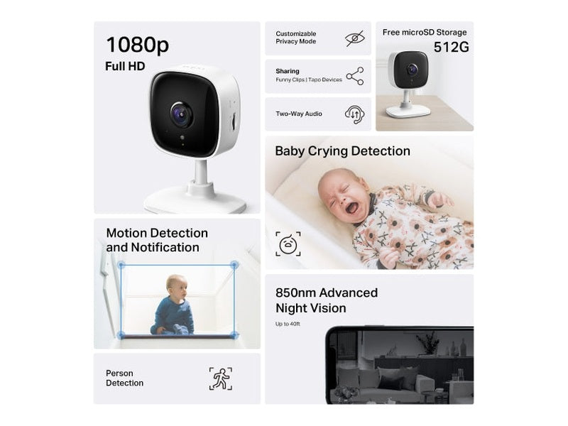 TP-Link TAPO-C100 Home Security Wi-Fi Camera, Pet, Baby