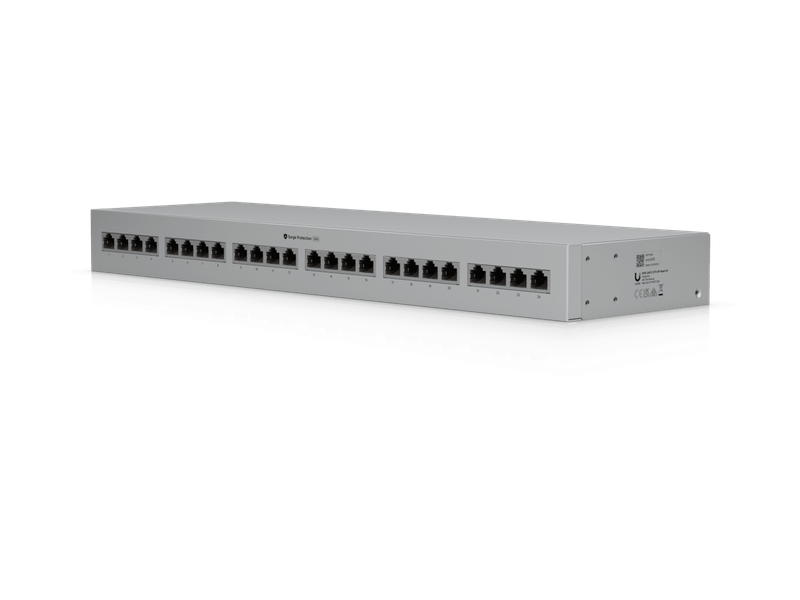 Ubiquiti Ethernet Surge Protection,Rack-mount Indoor Panel Supports Up To 10 GbE, PoE++, 20kA Surge Discharge/Port,24-port Integrated,1U Rack-mount