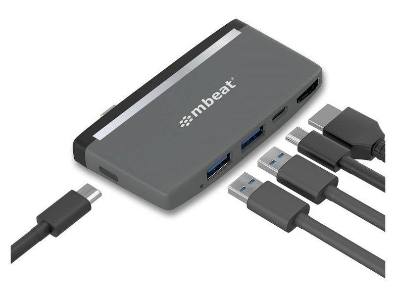mbeat® Essential Pro 5-IN-1 USB- C Hub 4k HDMI Video, USB-C PD Pass Through Charging, USB 3.0 x 2, USB-C x 1