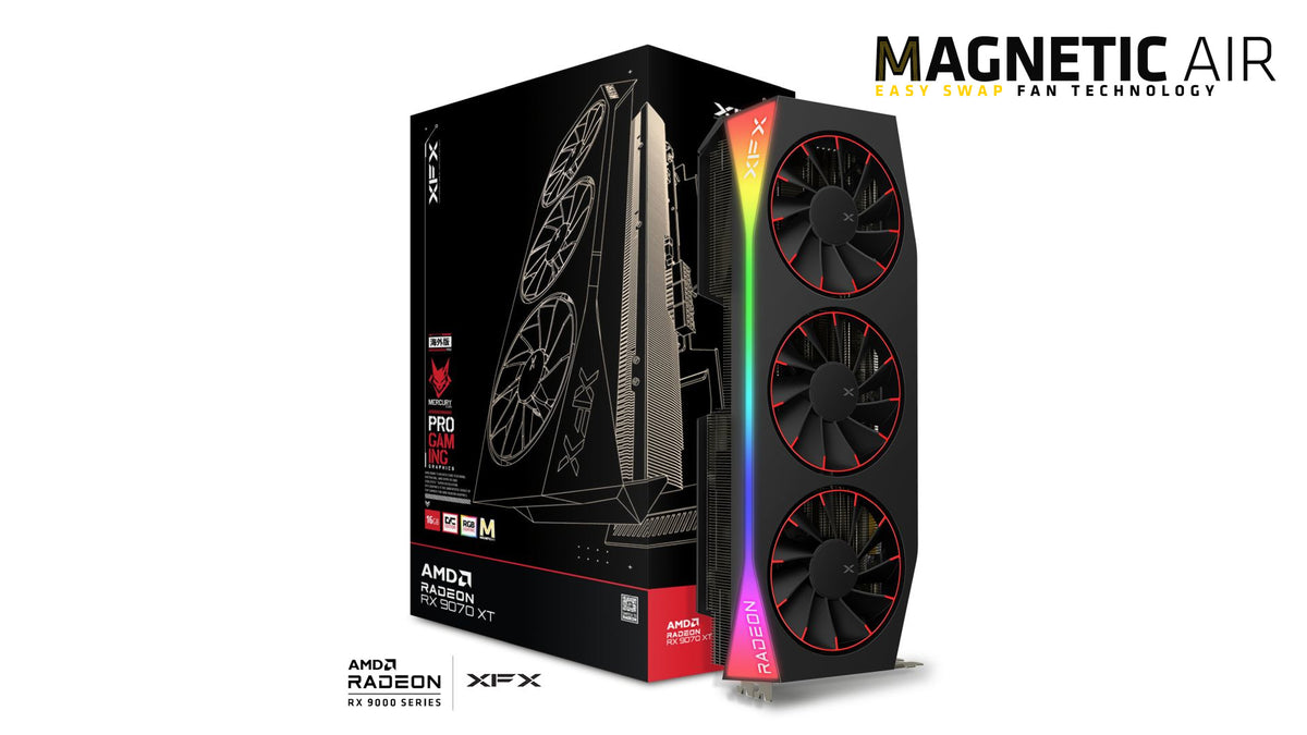 XFX Mercury AMD Radeon RX 9070XT OC Magnetic Air Edition with RGB 16GB GDDR6 Video Card