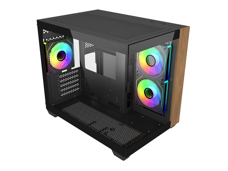 Cooler Master Elite 481 Wood, Dual-Chamber mATX Case with Natural Wood Design, Dual Tempered Glass Panels