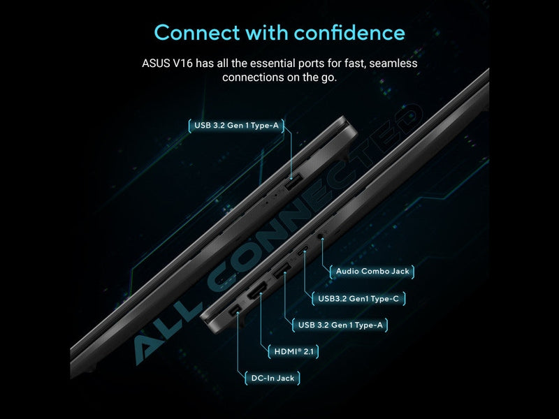 ASUS Vivobook V16 V3607VH 16" WUXGA Core 7 16GB RAM 1TB SSD RTX 5050 Laptop - Black