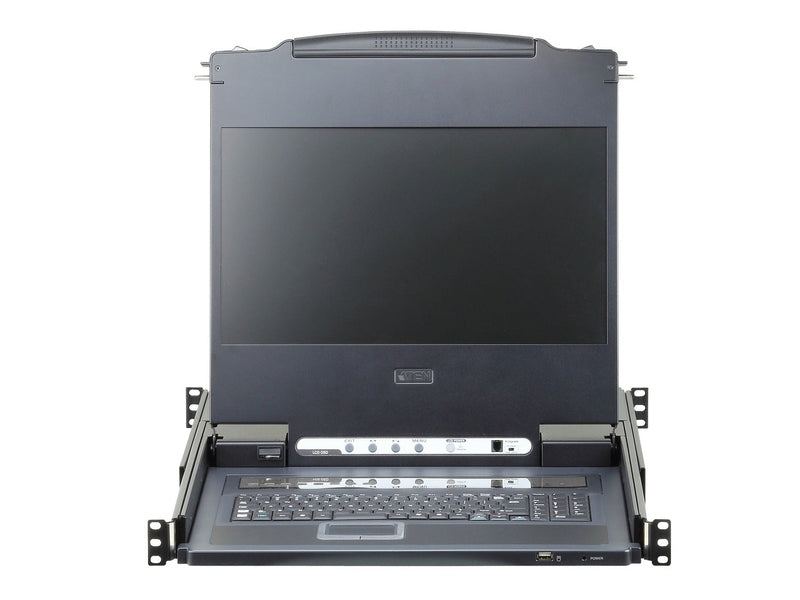 Aten Rackmount KVM Switch Single Rail 8 Port DVI USB w/ 17.3' LCD Display, 2x Custom KVM Cables
