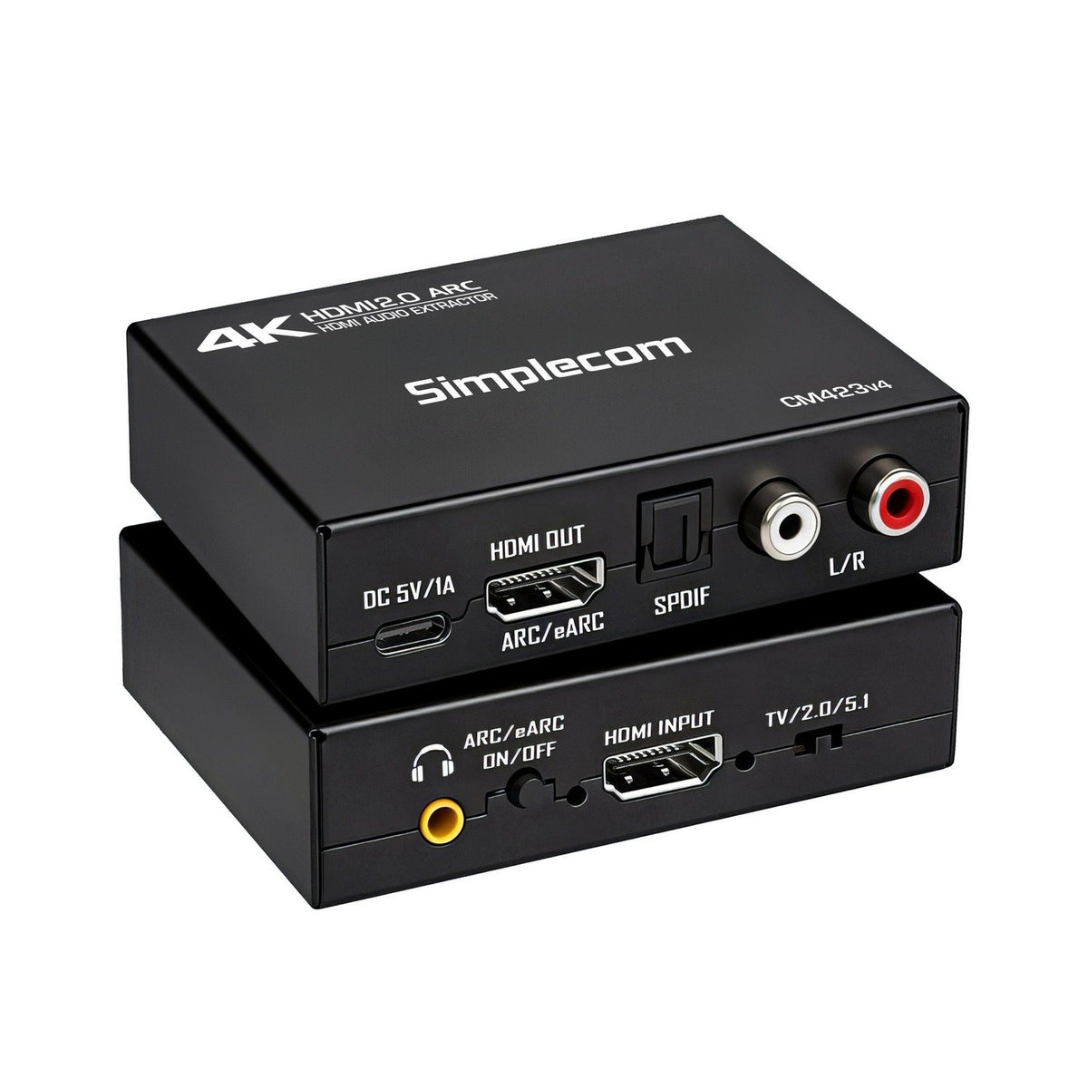 Simplecom CM423v4 HDMI 2.0 Audio Extractor Optical SPDIF + 3.5mm Stereo with ARC 4K@60Hz