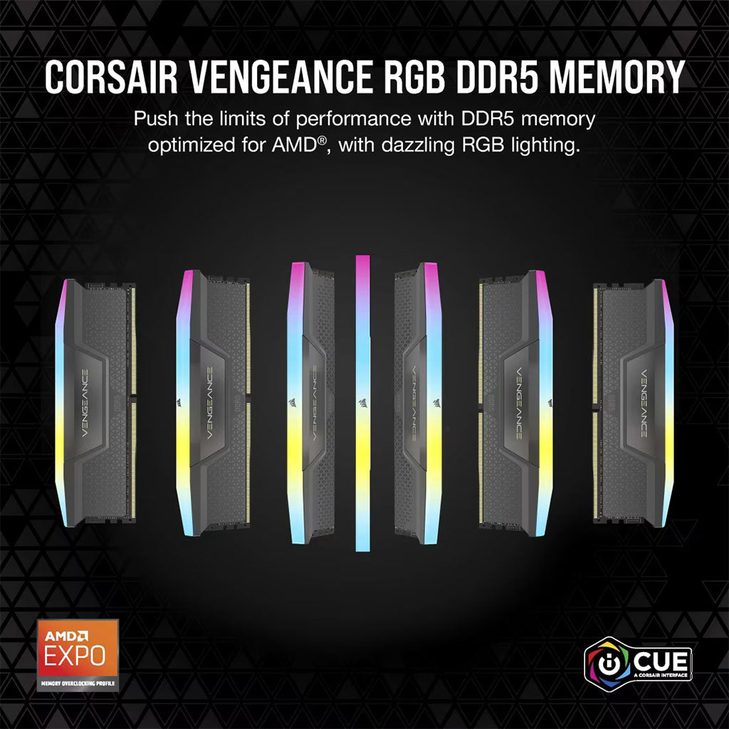 Corsair Vengeance RGB 64GB 2x32GB DDR5 5600MHz AMD EXPO & Intel XMP CL40 Desktop Memory CMH64GX5M2D5600Z40