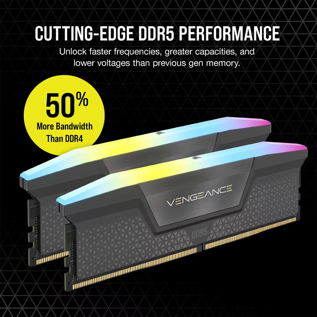 Corsair Vengeance RGB 64GB 2x32GB DDR5 5600MHz AMD EXPO & Intel XMP CL40 Desktop Memory CMH64GX5M2D5600Z40