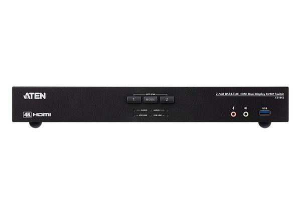 Aten Desktop KVMP Switch 2 Port Dual Display 4k HDMI w/ audio, Cables Included, 2x USB Port