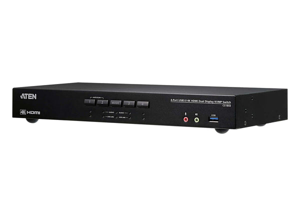 Aten Desktop KVMP Switch 4 Port Dual Display 4k HDMI w/ audio, Cables Included, 2x USB Port