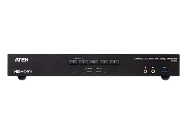 Aten Desktop KVMP Switch 4 Port Dual Display 4k HDMI w/ audio, Cables Included, 2x USB Port