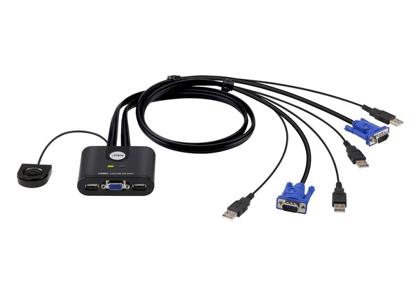Aten Compact KVM Switch 2 Port Single Display VGA, Remote Port Selector, USB Hot-Plugging