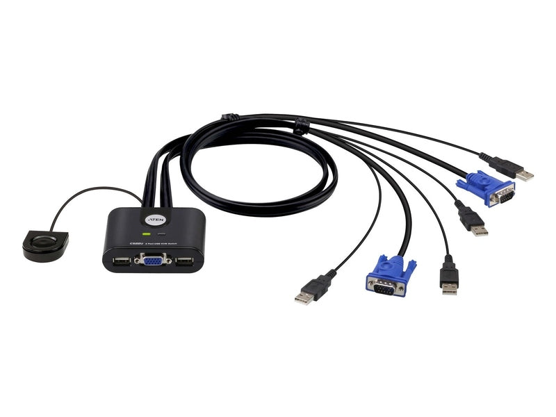 Aten Compact KVM Switch 2 Port Single Display VGA, Remote Port Selector, USB Hot-Plugging